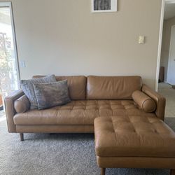 Mid Century Genuine Leather Couch 