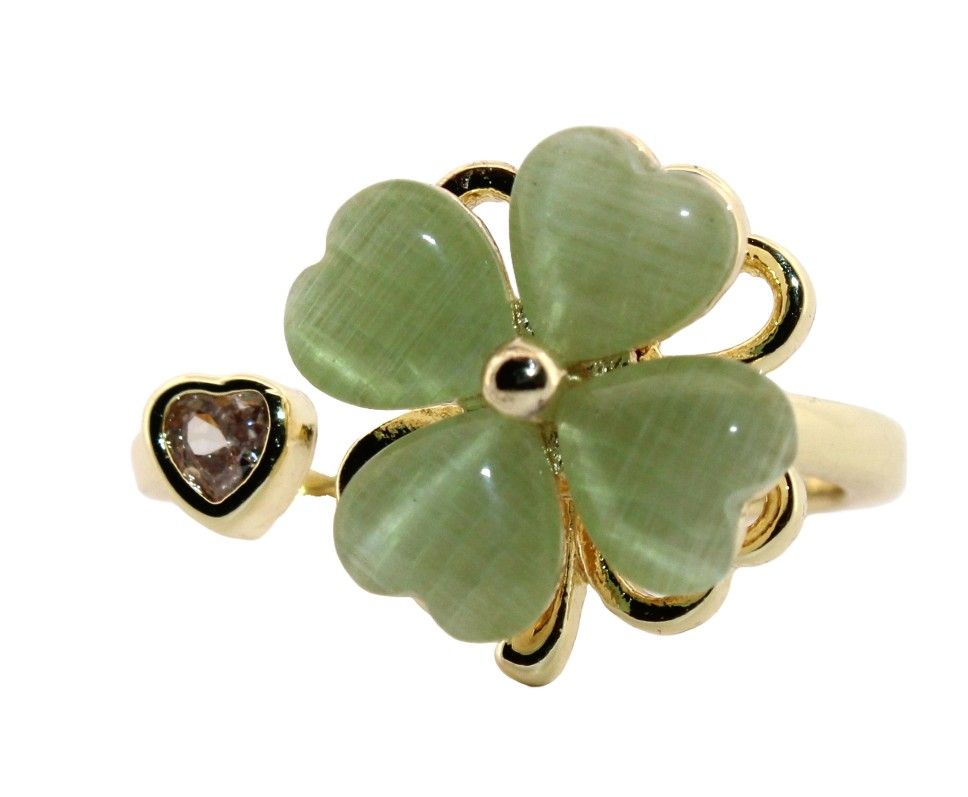 Spinning Four Leaf Clover Green Moonstone Adjustable Ring 143