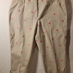 Talbots khaki with pink shells curvy fit capris size 14P
