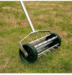 16-Inch Heavy Duty Rolling Lawn Aerator With Sharp Spikes & Anti-Slip Handle - Push Aerator for Garden, Yard - Manual Tool