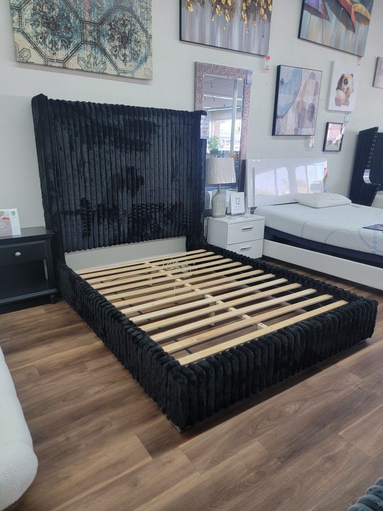New Queen Bed Frame In Black Corduroy