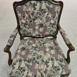 Wood and Floral Accent Chair