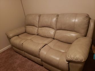 Beige Leather Reclining Sofa