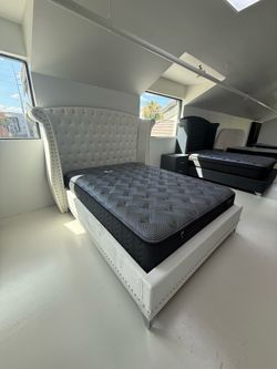 White Velvet Queen Bed Frame