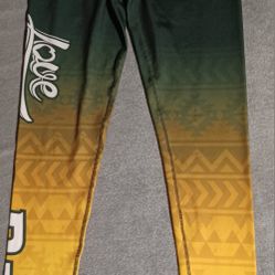 Women's Size Small Green Bay Football Leggings Yellow Green Favre Rodgers Adams
