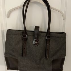 Tumi Gray Brown Leather Laptop Bag Tote