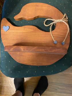 Wood Duck. With Wood Shelf And A jute Bow With Blue Hearts