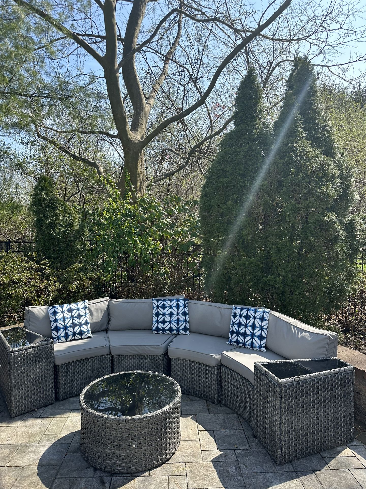 SUNSITT Outdoor Patio Furniture 7-Piece Sectional Plus Side & Coffee Table, Grey
