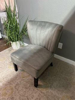 Gray Velvet Accent Chair with Nailhead Trim
