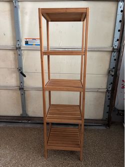 Boho Natural Bamboo 5-Tier Slatted Tower Shelf / Etagere