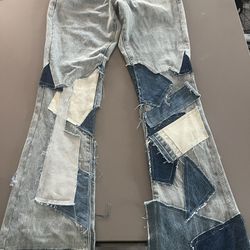 Flared Denim Patch Jeans
