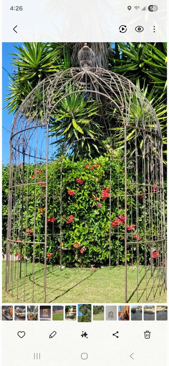 ORNATE RUSTIC METAL WALK THROUGH ROUND TRELLIS. 12' TALL 7' ROUND MUST SEE!!! $2000.00
