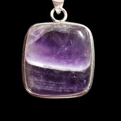  925 Fine Solid Stamped Sterling Silver Genuine Amethyst Lace Pendant 1 1/2 Not Plated Or Filled