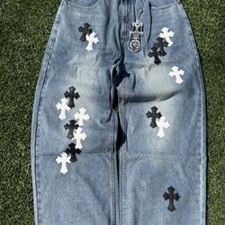 Extra Baggy Fit Chrome Heart Jeans 