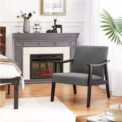 Modern Fabric Accent Armchair with Rubber Wood Legs, Dark Gray