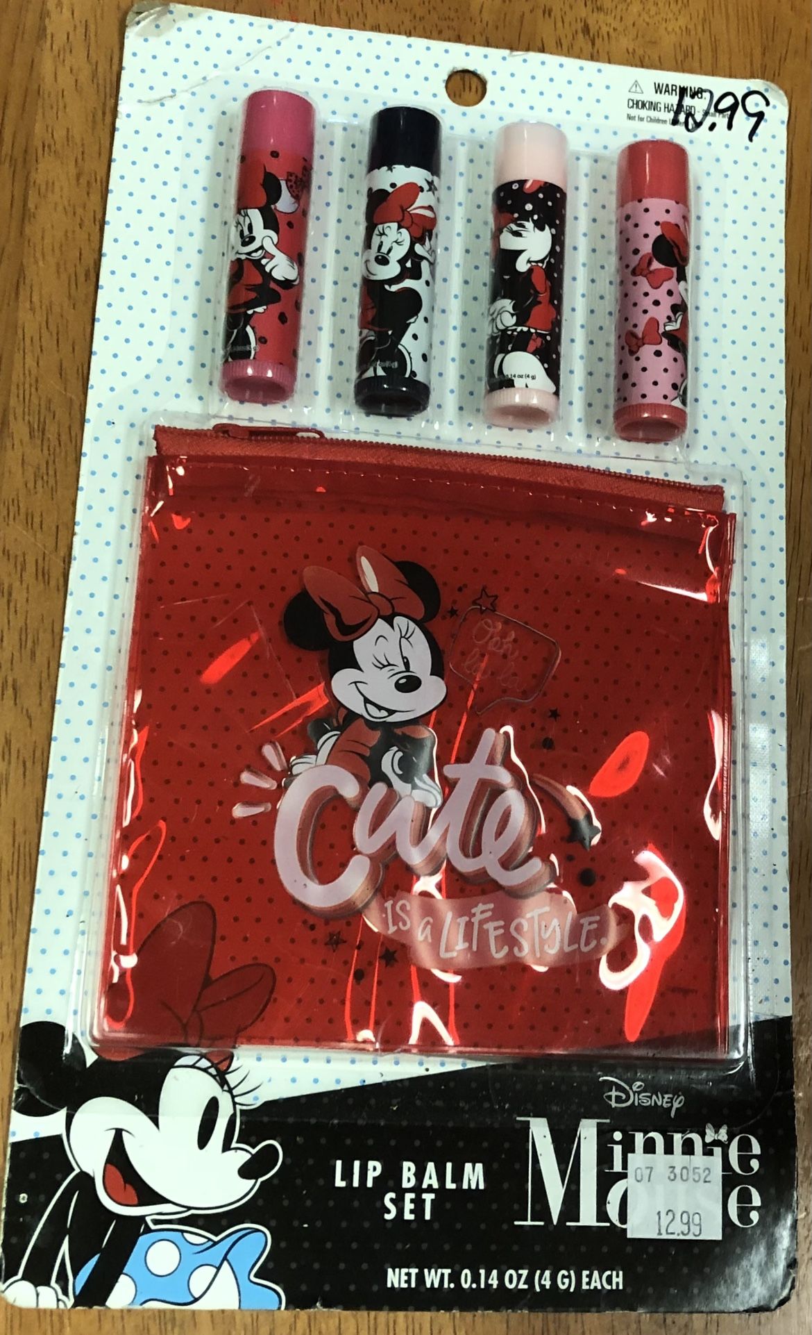 Minnie mouse lip balm set - New beauty, Four Lip balms & red plastic “cute is a lifestyle” holder