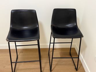 Black Leather Bar Stools – Set of 2 Counter-Height