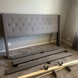 King Bed Frame Grey Upholstered 