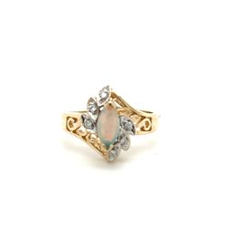 10kt Gold Marquise Opal Diamond Ring Size 6 3.30grams 168175 13