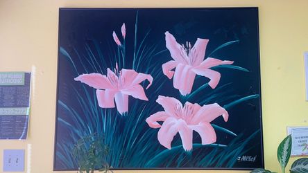 J. Andersen Floral Lily Painting on Canvas