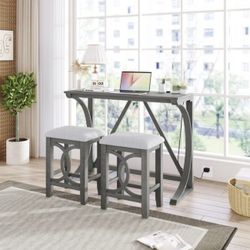 NEW Counter Height Dining Table Set for 2, 3 Piece Bar Set with Dining Table Built-in USB and Upholstered Stools for Kitchen, Gray