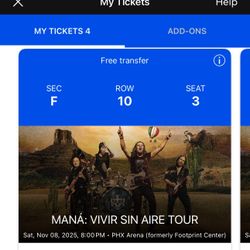 Mana Tickets CLOSE SEATS