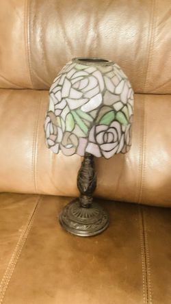 Vintage Pink Rose Floral Stained Glass Lamp Shade Tiffany Style Beaded Top 6"