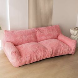 Giant Human Dog Sofa Bed, Big Comfy Floor Sofa Couch for Pet Families with Foam Chunk Supportive Mat, Corduroy Orthopedic Dog Bed for Human, Pink