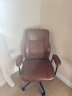Brown Faux Leather Office Chair with Armrests