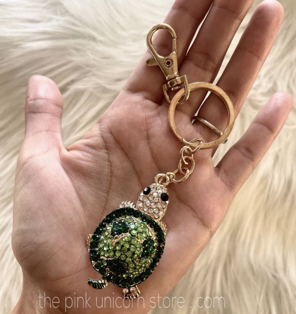 Brand New Lucky Green Sparkly Turtle Keychain 