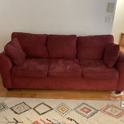 Red Faux Suede Couch. 