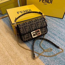 Brown Baguette Mini FF Jacquard Fabric Bag