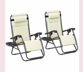 ☮️💟☮️ Brand New Cream Colored Set of Zero Gravity Lounge Chairs