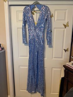 Beautiful Blue Sequin Long-Sleeve Maxi Dress