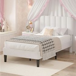 Twin Size Bed Frame With Upholstered Headboard
