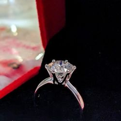 2CT Moissanite Solitaire, 18k White Gold-Plated, 925 Sterling Silver Size 7