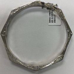 Silver Etched Floral Octagonal Bangle Bracelet