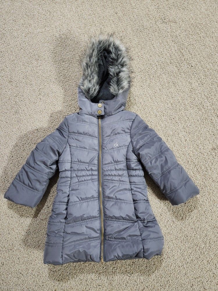 Snow clothes size 2 2T Winter snow coat jacket Calvin Klein to the knee 3/4 body style. 