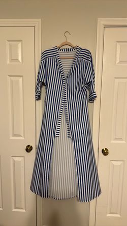 Blue and White Striped Maxi Dress