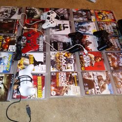 Sony PlayStation 3 PS3 Console 80GB CECHL01 with 4 four controllers and 25 games $265