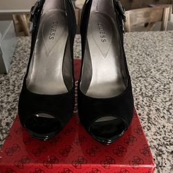 Black Guess Peep Toe Heels, Size 10