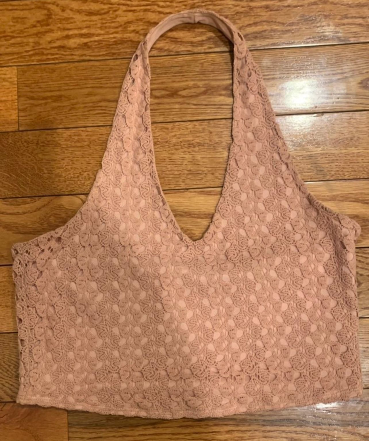 Garage  ballet slipper pink crochet Halter neck crop top size L