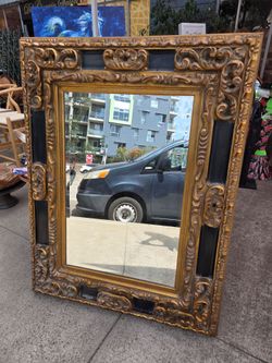 Large Decorative Baroque Mirror – Ornate Gold and Black Frame