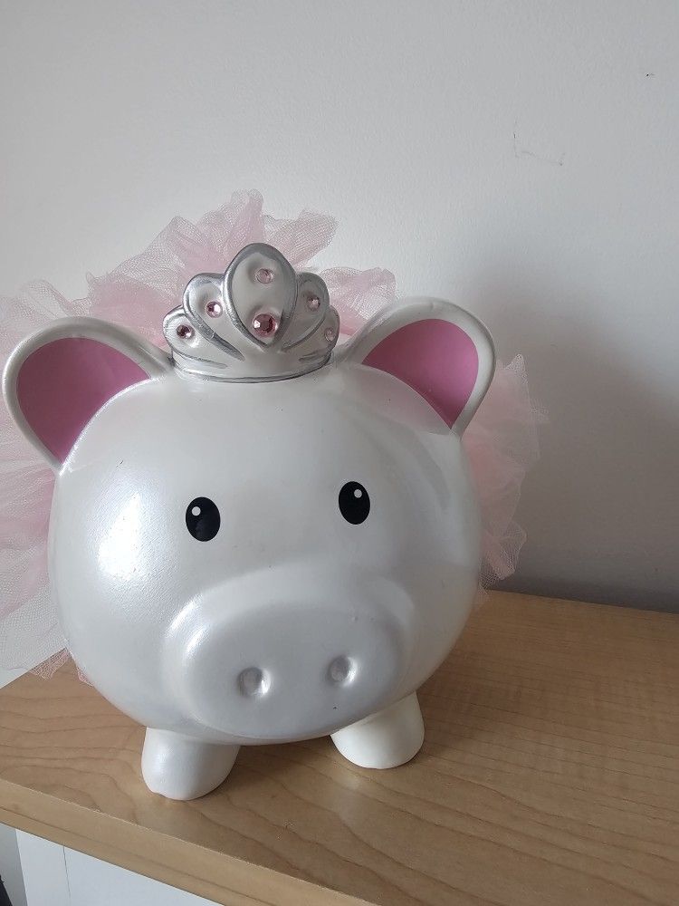 $25.00 - PIGGY BANK, Ballerina Or Princess Style! Ceramic/Like New - Gorgeous Tutu & Crown!