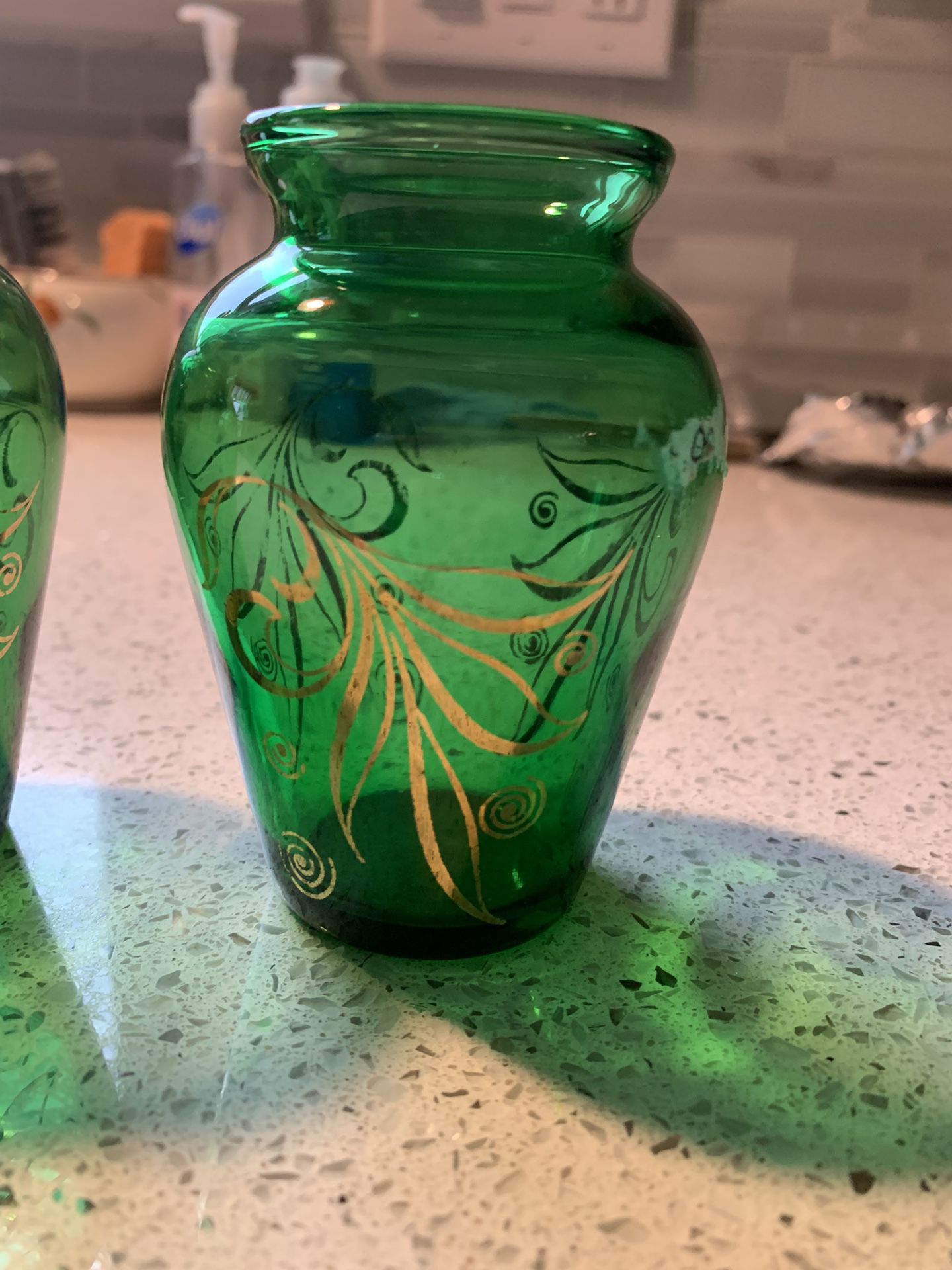 Green Vase With Gold Design (small )