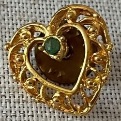 Harriet Carter Genuine Emerald Heart Lapel Pin Brooch NIP USA