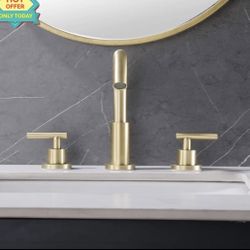 Widespread Bathroom Faucet with Dual Handles Solid Brass Sink Mixer Tap  (19)