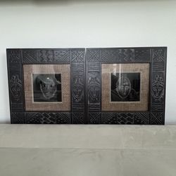African tribal mask shadow box wall art