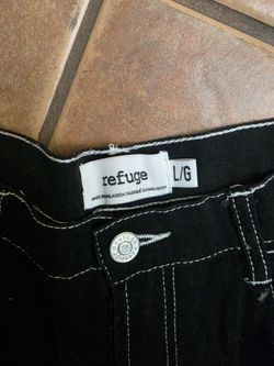 Refuge Black Wide Leg Cargo Jeans Womens L - Contrast Stitch