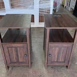 New assembled Farmhouse Nightstand Set of 2, End Table with Charging Station, Rustic Side Table w/Barn Door & Open Shelves, Bedside Table w/Storage Sp